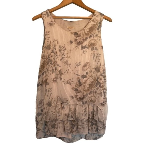 Giusy Tops - Giusy 100% Silk Sleeveless Floral Ruffle Hem Top Size Small